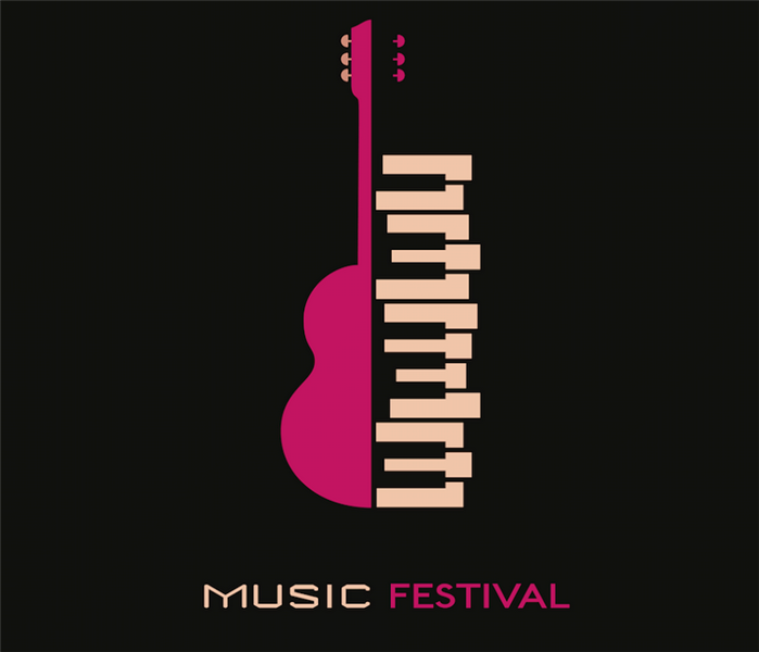 music festival logo with a guitar and piano keys